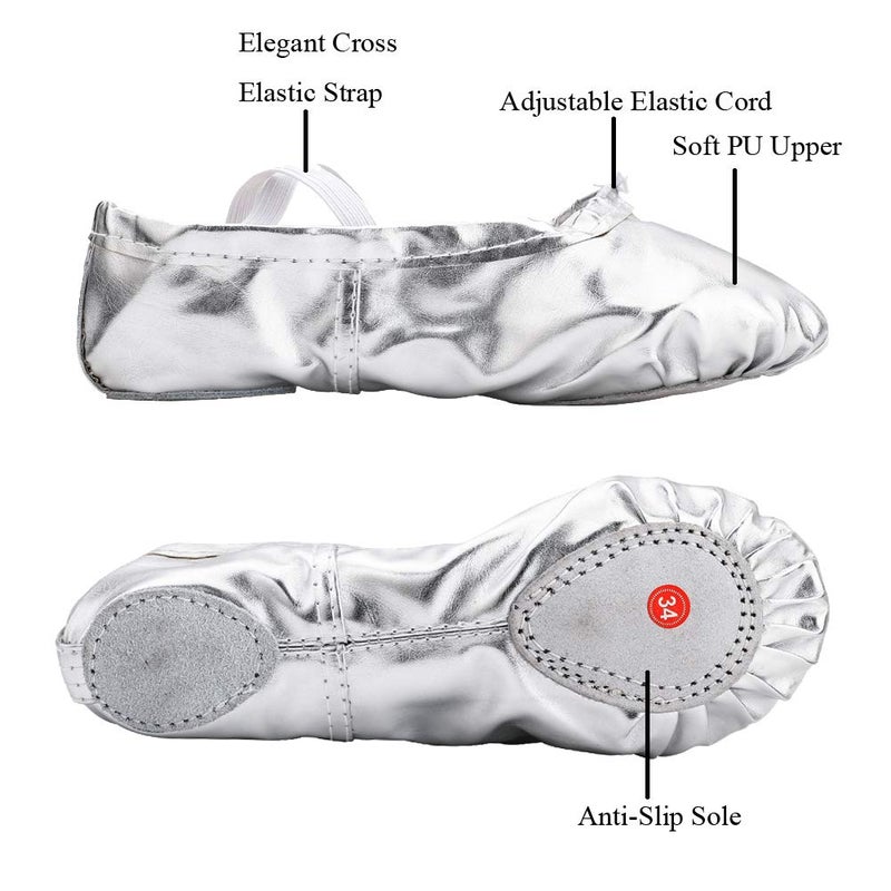 MSMAX أحذية باليه MSMAX للفتيات والأولاد الصغار حذاء رقص ذو نعل مقسم فضي - Image 3